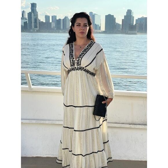 Anthropologie Black &White Beaded Maxi Long Dress